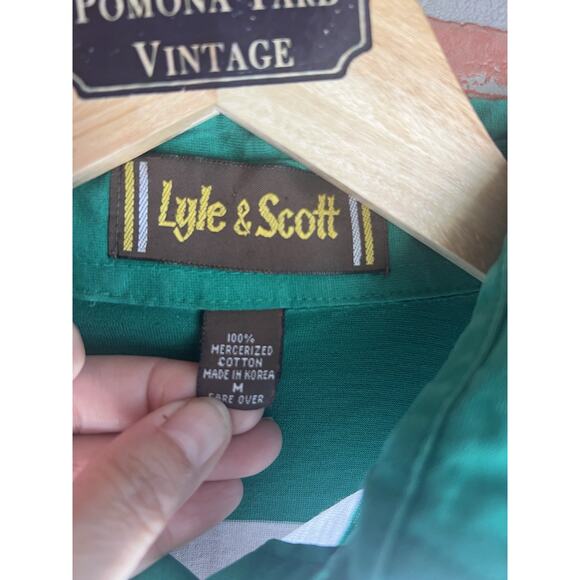 Lyle And Scott Polo Shirt Vintage Mens Medium Color block 3 Button Casuals Retro - Picture 3 of 6